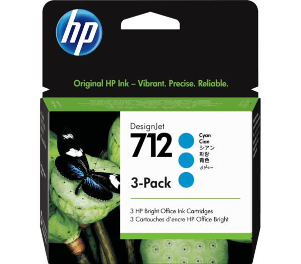 Pack de 3 Cartuchos de Tinta HP DesignJet 712 Cian de 29 ml